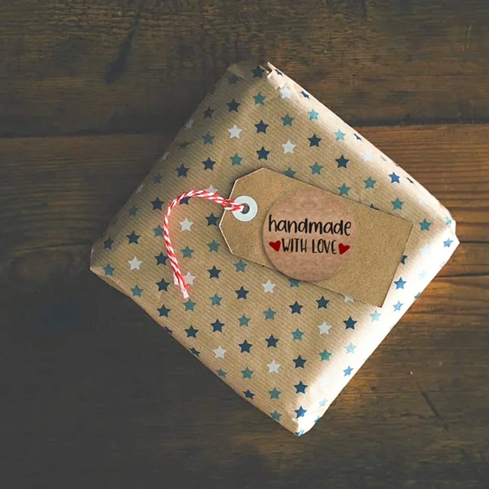 100-500pcs 1inch Vintage Kraft Paper Handmade With Love Stickers for Package Thank You Stationery Adhesive Labels Baking Seals