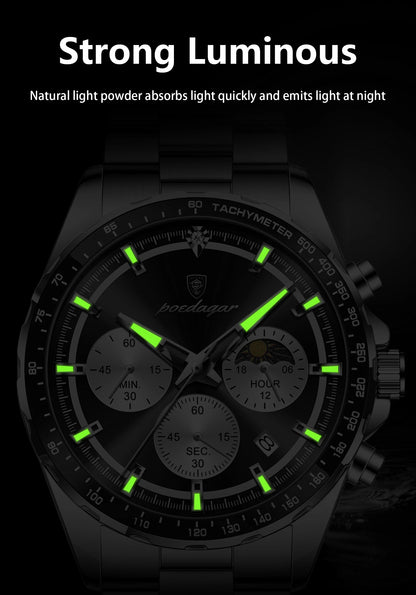 POEDAGAR Business Brand Man Wristwatch Waterproof Stainless Steel Luminous Men Watch Chronograph Date Men's Quartz Watches Reloj