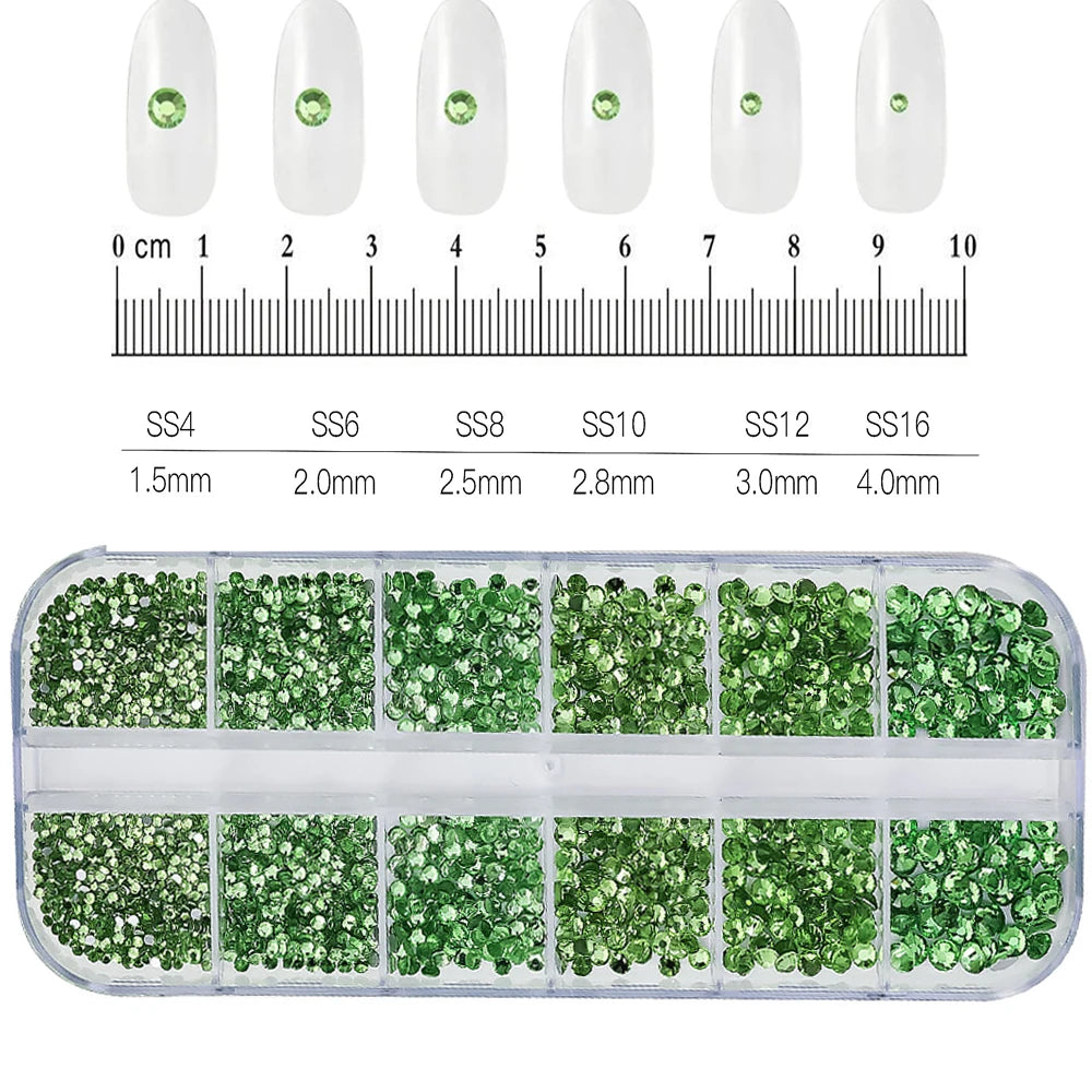 12Grids Mixed Mini Christmas Gems Nail Charms 2mm Luxury Crystal Nail Glitter Rhinestone Red/Green Flatback Christmas Nail Parts