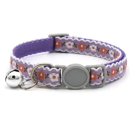 Hand Knitting Flower Pet Collar With Bell Colorful Retro Style Cat Collar Adjustable Safety Necklace For Puppy Cat Accessories