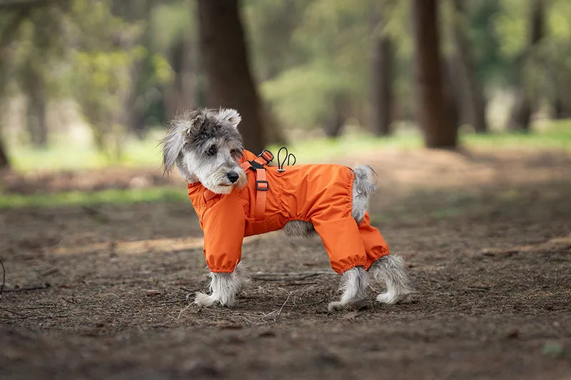 Dog Raincoat with Harness Waterproof Pet Rain Jacket for Small Dogs Adjustable Reflective Dog Rain Overalls with 4 Legs