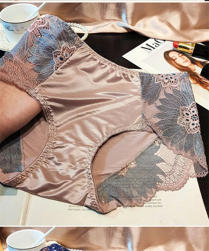 New Women Lace Flowers Panties Sexy Hollow Temptation Silk Breathable Underwear Tummy Mid Waist Butt Lift Briefs Intimate Panty