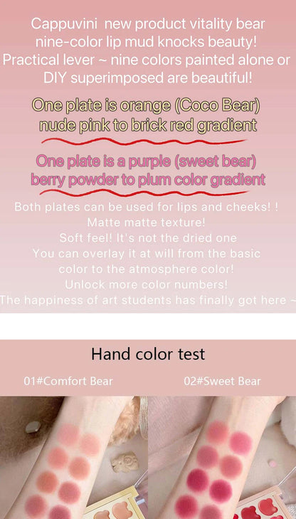 Cappuvini 9 Colors Velvet Lip Mousse - Matte & Natural Finish, Long-Lasting Non-Drying, Cute Bear Design for Youthful Look,