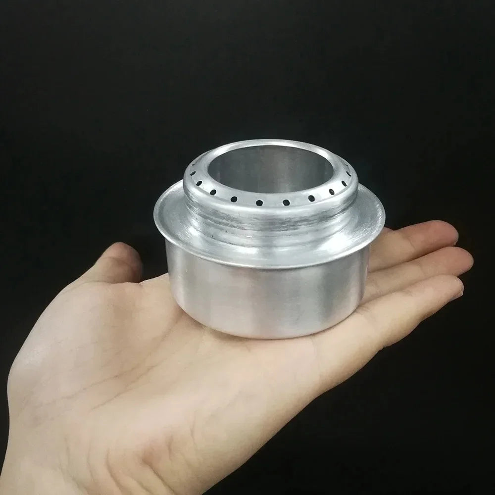 Portable Mini Aluminum Alloy Alcohol Camping Stove with Lid for Outdoor Hiking and Backpacking