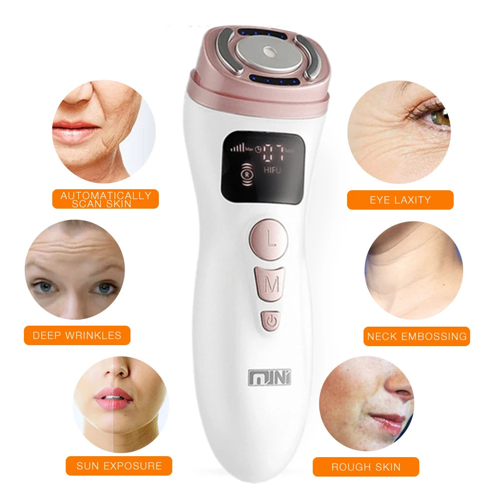 Mini HIFU Machine Ultrasonic RF EMS HIFU Facial Lifting Skin Tightening Device Face Chin Neck Eye Anti Wrinkle Massager Home Use