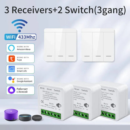 Tuya Smart WiFi Switch For Lighting RF 433MHz Wireless Switch Smart Life APP Voice Control Work With Alice Alexa Google Home
