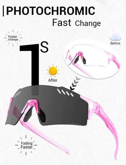 SCVCN Red Photochromic UV400 Sunglasses Cycling Glasses Sports for Men Mountain Bike Road Bicycle Eyewear Fashion Goggles MTB