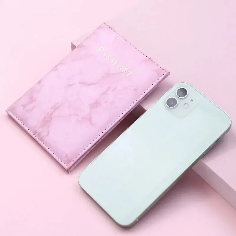 Women Fashion Pink Marble Pattern Travel Passport Cover Holder Bag Credit Cases Thin Ticket Protective Essentials Accessories