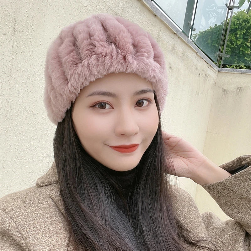 Women Handmade Stretch 100% Real Rabbit Fur Scarf Knit Genuine Rex Rabbit Fur Headbands Girls Natural Rabbit Fur Ring Scarves