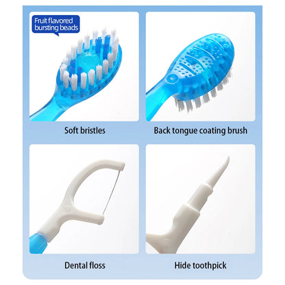 26pcs/Set Portable 5 in 1 Travel Toothbrush Set Disposable Mini Toothbrushes with Toothpaste Tongue Scraper Flosses Kit