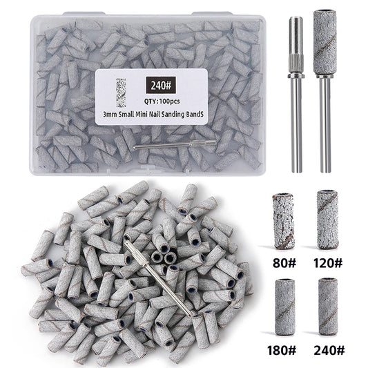 3mm Nail Sanding Bands-80/120/180/240 Grit Mini Nail Drill Bit Electric Nail File Accessory Polishing Manicure Tool 50/100pcs