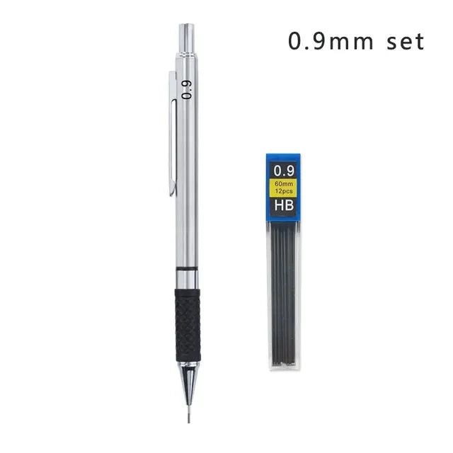 Metal Mechanical Pencil Set with Pencil Grip Leads Art Drawing Student Office Supplies 0.5/0.7/0.9/2.0mm Automatic Pencil