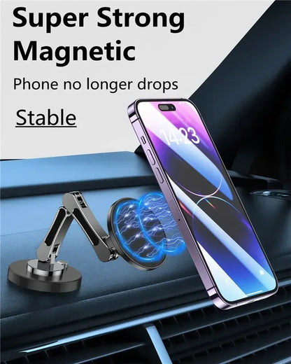 Foldable Universal Car Magnetic Holder Dashborad Alloy Magnetic Car Mount Smartphone Mobile Bracket For iPhone15 Samsung Xiaomi