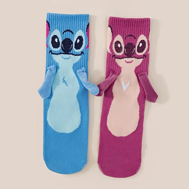 Disney Stitch hand in hand sock sock female Japanese cartoon cartoon tube stack sock cute children Christmas sock gift