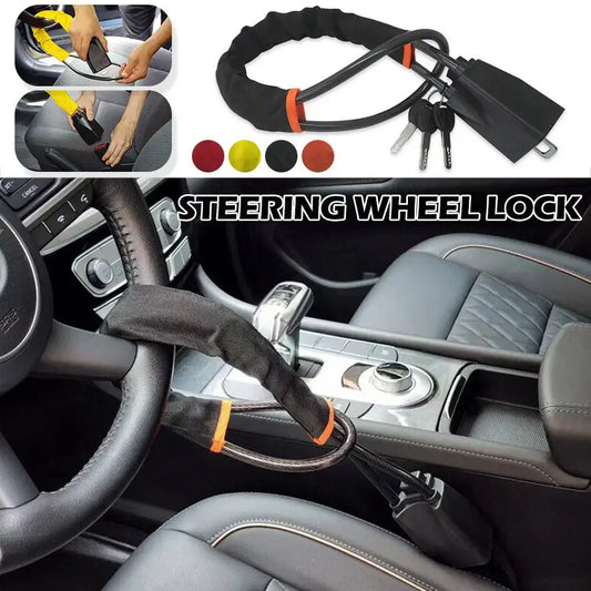 Truck steering wheel lock Universal auto seat belt buckle lock rope Car 5mm thick braided steel cable anti-theft safety lock set