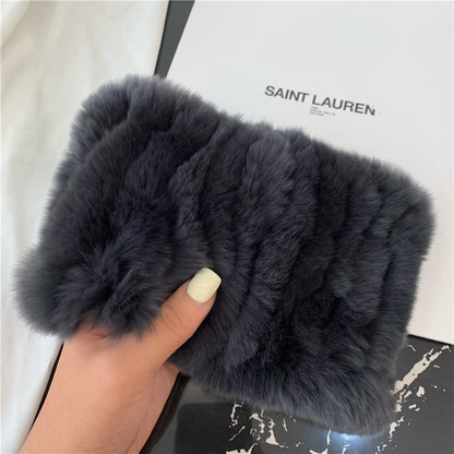 Women Handmade Stretch 100% Real Rabbit Fur Scarf Knit Genuine Rex Rabbit Fur Headbands Girls Natural Rabbit Fur Ring Scarves