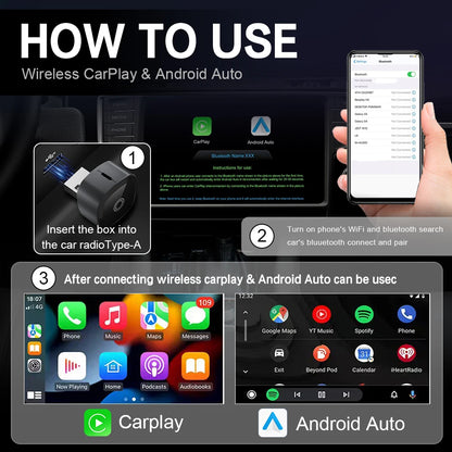 XUDA 2in1 Wireless CarPlay Adapter Android Auto AI Smart Box Car Intelligent Systems For VW Toyota Nissan Honda Ford Benz