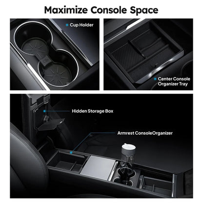 Heenvn For Tesla Model Y Juniper & Model 3 Highland 2025-2026 ABS Center Console Organizer Tray Armrest Storage Box Accessories