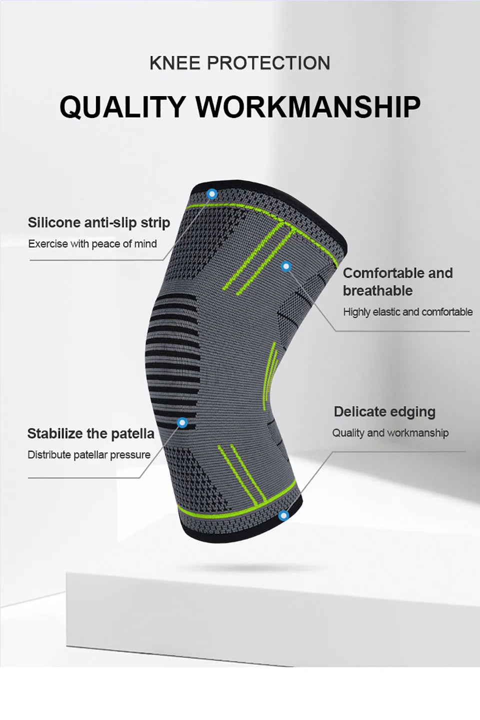 GTUBIKE 1PCS Compression Knee Support Sleeve Elastic Knee Pads Brace Springs Gym Sports Protector Basketball Volleyball Run