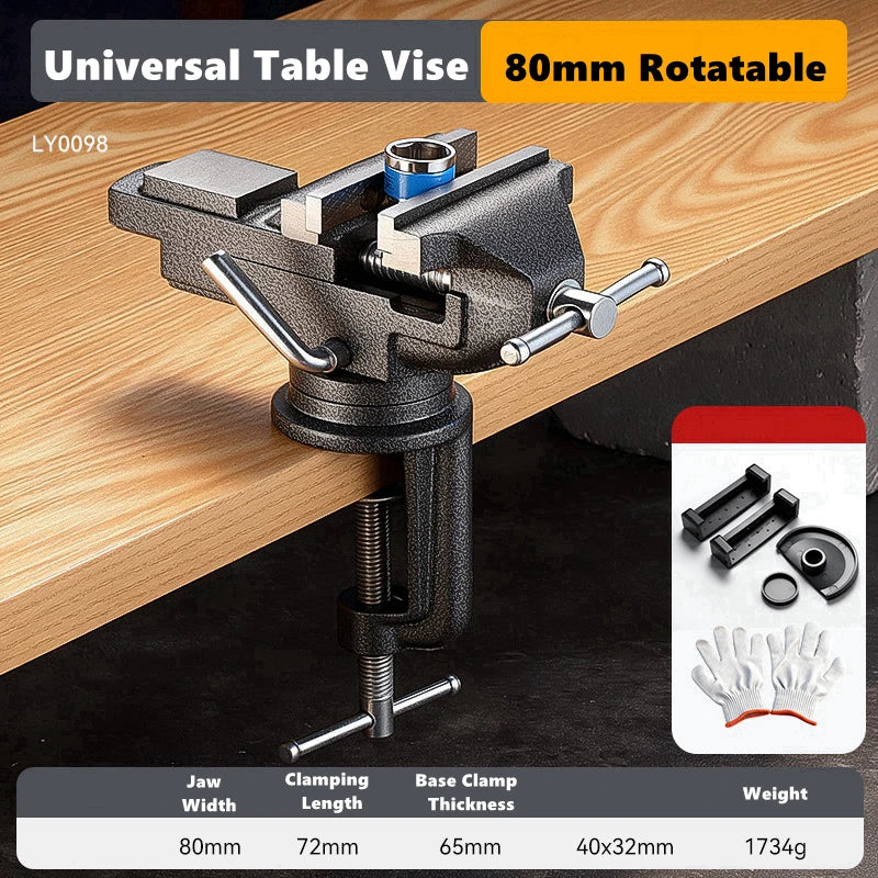 Professional Table Vise , 360° Rotation Work Clamp-On Vise, Versatile Use, Heavy Duty Construction for Woodworking, Metalworking