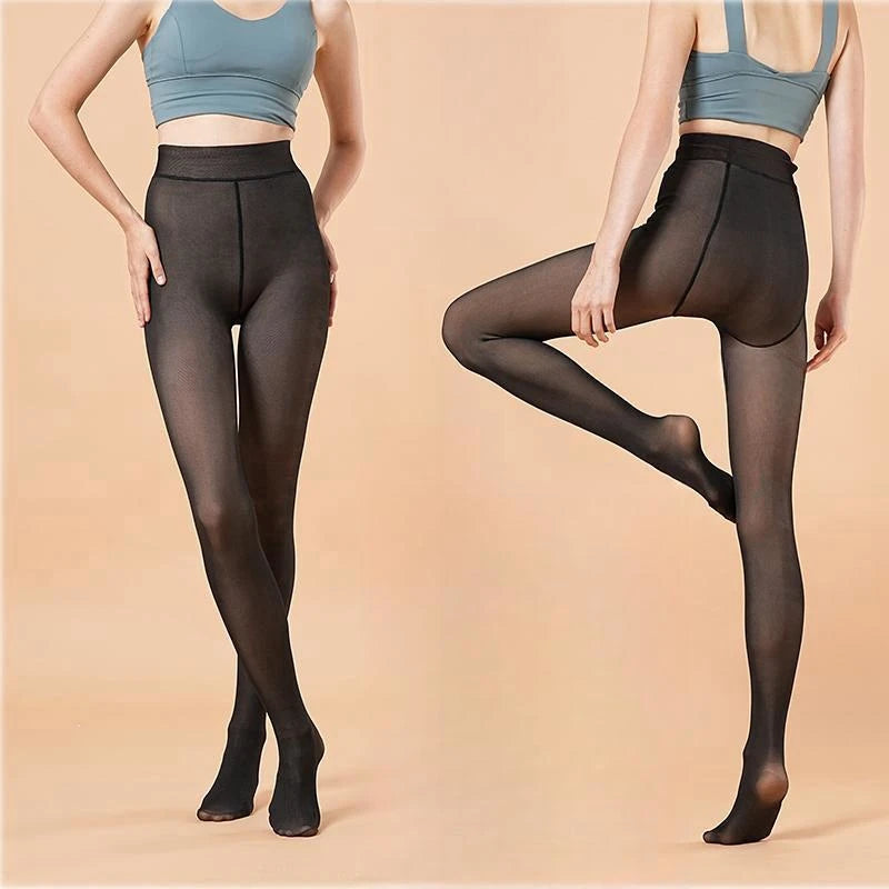 Women Thermal Leggings Winter Warm Sexy Elastic Translucent Pantyhose Female Fleece Thermal High Waist Slim Thicken Tight Pants