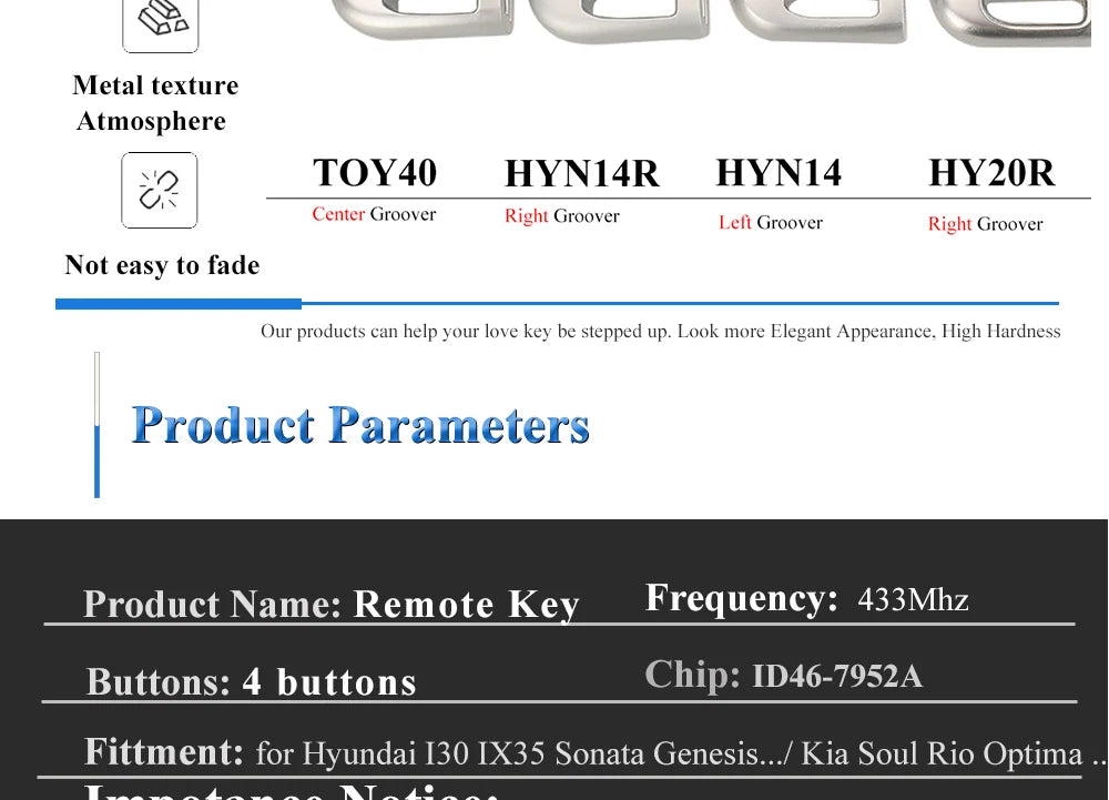 4BT Smart Remote Key 433Mhz ID46 For Kia Forte Soul Rio Borrego Sorento Optima Hyundai I30 IX35 Sonata Genesis Equus Veloster