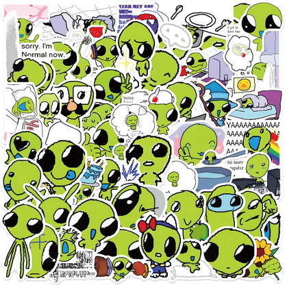 10/52pcs Green Alien Stickers DIY for Scrapbook Phone Guitar Laptop Suitcase Water Bottle Waterproof Decals Sticker Kids Toys