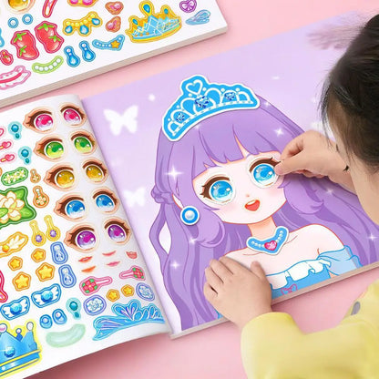 1set Toy Puzzle Stickers Reusable for Girls Cartoon Princess Make a Face Stickers Handicrafts Creative Kids Stickers