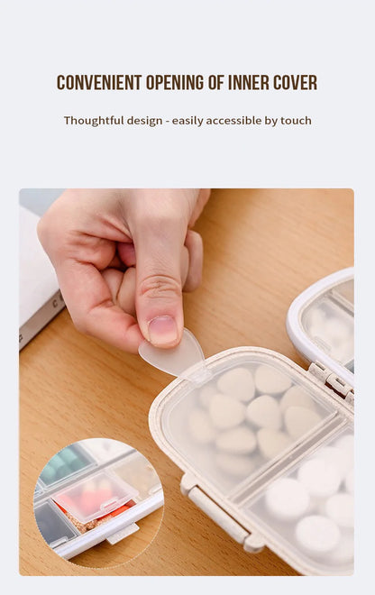 8 Grids Organizer Container For Tablets Travel Pill Box With Seal Ring Small Box For Tablets Wheat Straw Container For Medicines