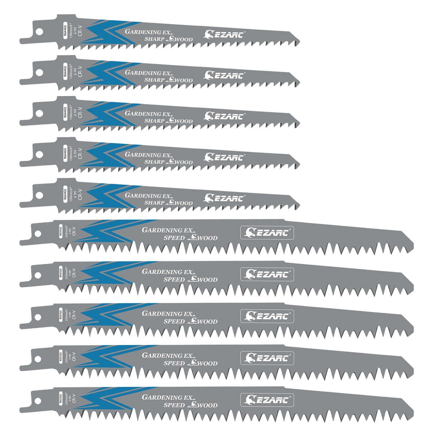 EZARC Reciprocating Saw Blades for Wood Pruning, 150mm 6TPI /225mm 5TPI CRV Ground Sharp Teeth Saw Blades Cutting Tools 6'' 9''