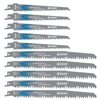 EZARC Reciprocating Saw Blades for Wood Pruning, 150mm 6TPI /225mm 5TPI CRV Ground Sharp Teeth Saw Blades Cutting Tools 6'' 9''