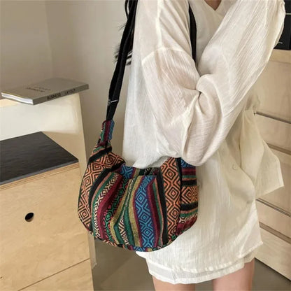 Crossbody Bags Tribal Style Shoulder Bag, Foldable Crossbody Striped Pattern, Flag Theme Hand Washable Edge Painted Lining
