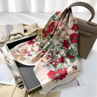 Luxury Print imitation Silk Square Scarf Women Spring Neck Tie Shawl Wraps Female Hair Hand Wrist Headkercheif Hijab Bandana