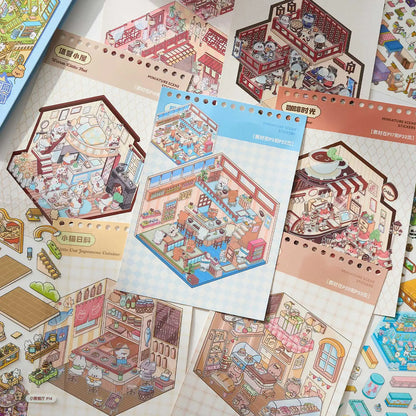 Mr Paper 49pcs/bag Business Town Series Mini 3D Miniature Scenography Sticker Book Visual Stacking Scene Stickers DIY Gift Decor