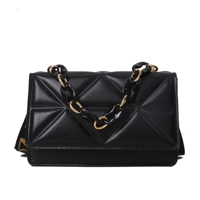 2024 New WOMEN'S Bags Korean Version of the Lingge Chain Shoulder Bag Solid Color Messenger Small Square Bag