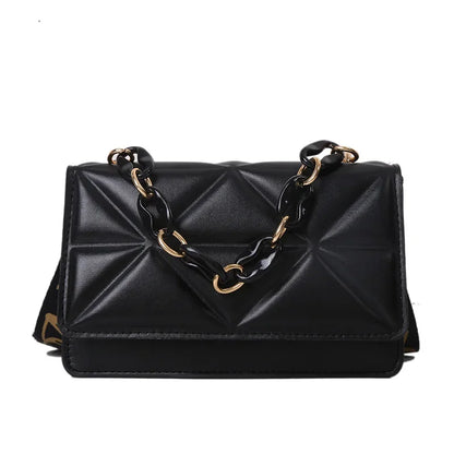 2024 New WOMEN'S Bags Korean Version of the Lingge Chain Shoulder Bag Solid Color Messenger Small Square Bag