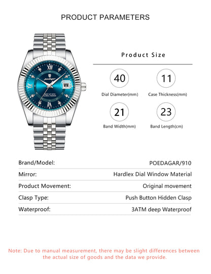 POEDAGAR Original Men Wristwatch Waterproof Luminous Date Business Man Clock Stainless Steel Quartz Military Men's Watches Reloj