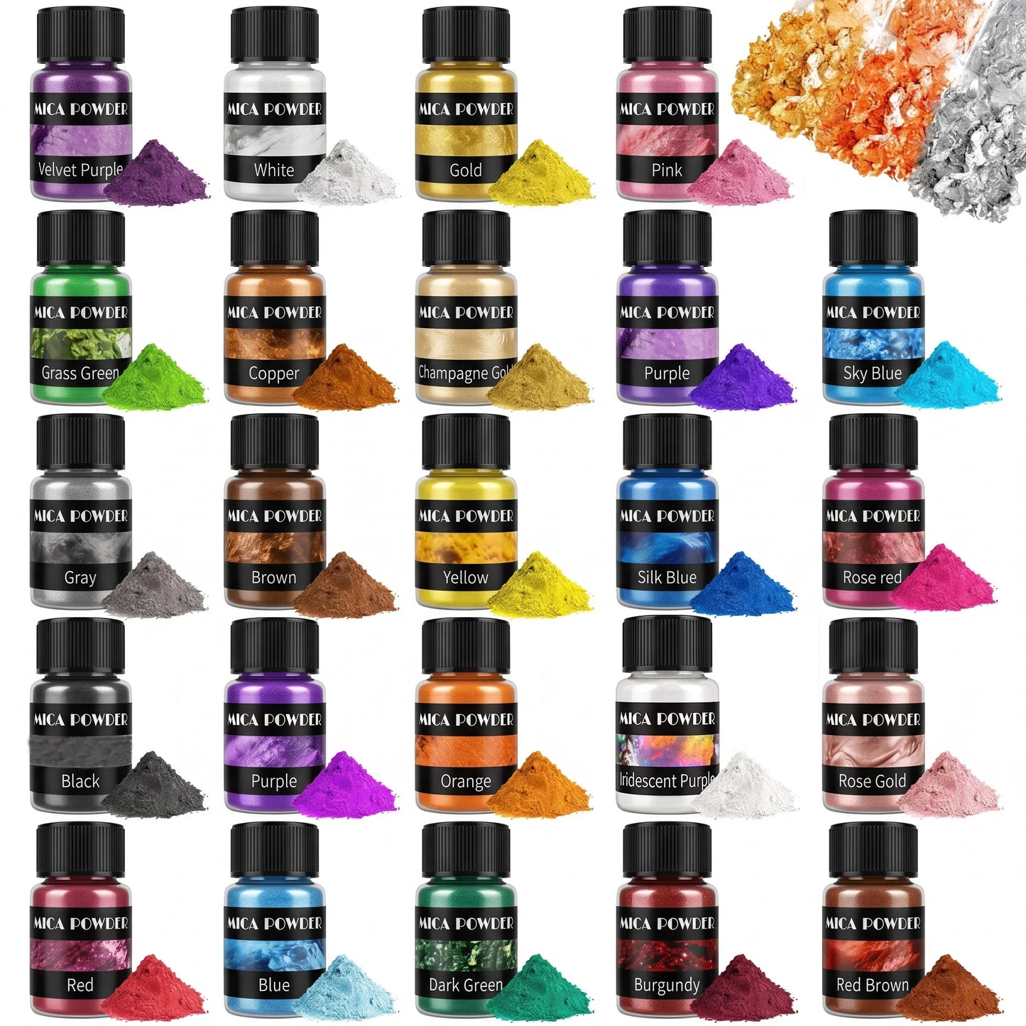 24Colors/Sets mica powder pigments, suitable for DIY resin, plaster, and candle molds; pearlescent resin pigments; jewelry-makin