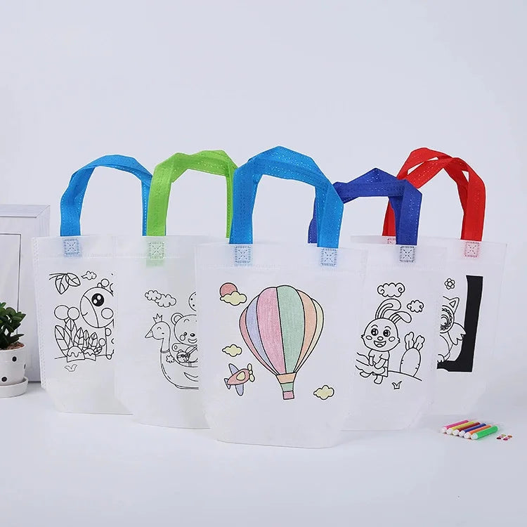 1-10pcs Sets DIY Graffiti Bag with Markers Handmade Painting Non-Woven Bag for Children Arts Crafts Color Filling Drawing Toys