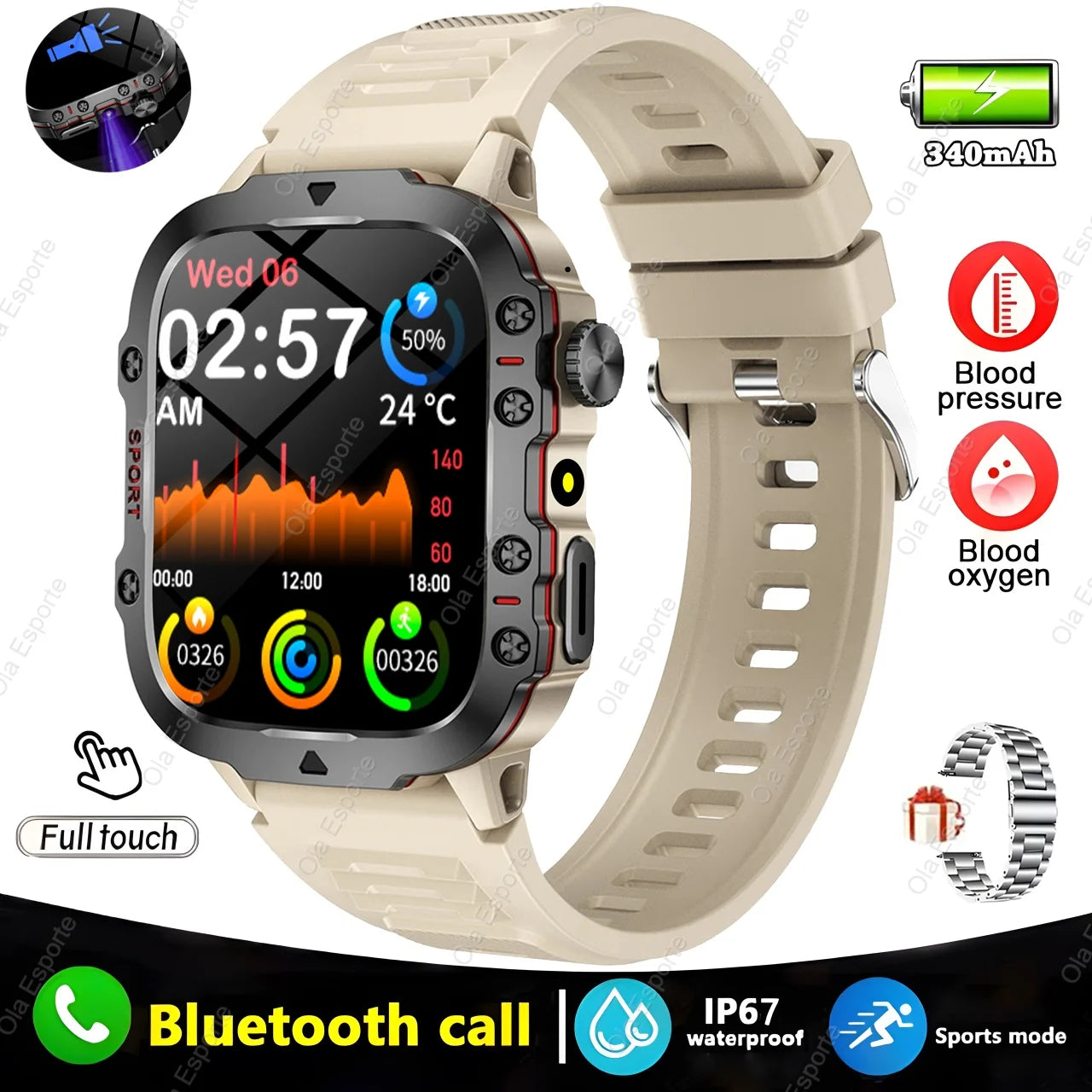 2025 Military Smartwatch GPS Men Flashlight Waterproof Outdoor Sports Tracker HD Bluetooth Calls Smart Watch New For Android IOS
