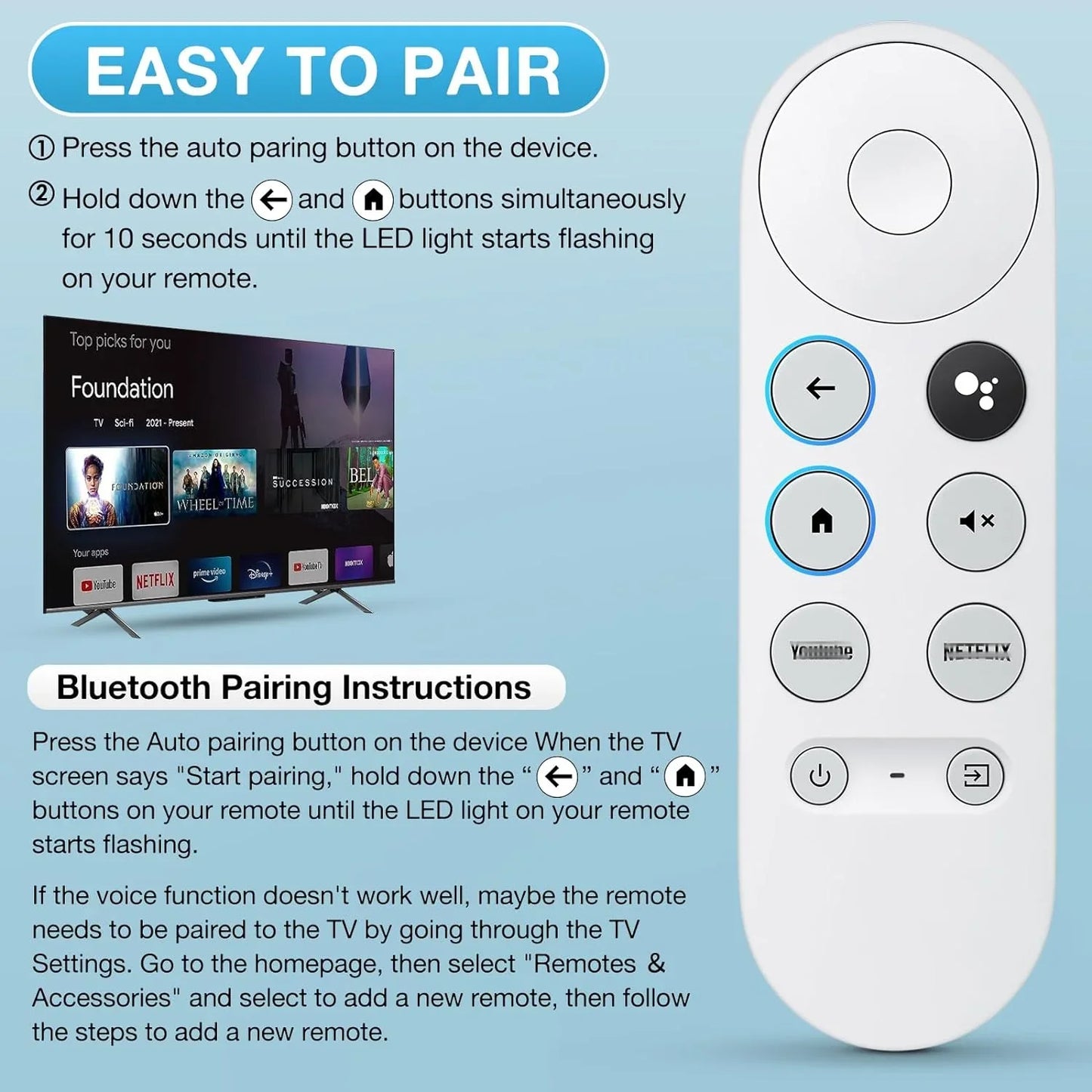 G9N9N Google Chromecast 4k Snow Voice Remote Control Replacement for Streaming Media Player Matching Required