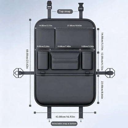 6-Pocket Car Seat Back Storage Bag Wear-Resistant Car Backseat Organizer Tissue/Cup Holder Waterproof Anti-Kick Pad