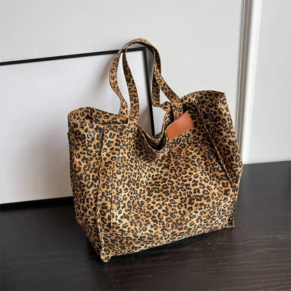 Vintage Leopard Print Women's Handbag Fashion Large Capacity Leopard Print Canvas Bag Underarm Bag Large Shopping Bag Women' Bag