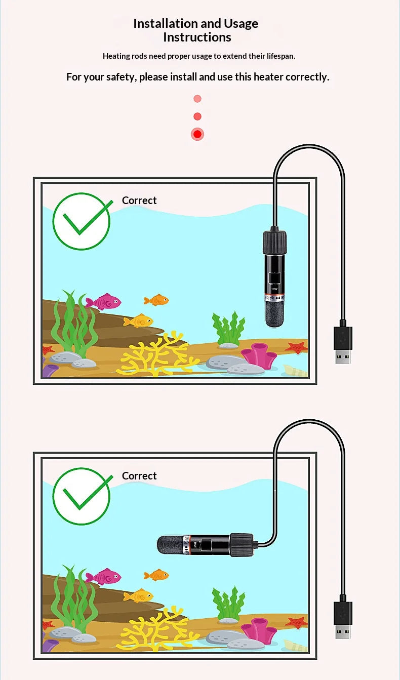 USB Mini Aquarium heating rod for Small Fish Tank 26°C Constant Temperature Aquarium Heater Submersible Thermostat Heater 10W
