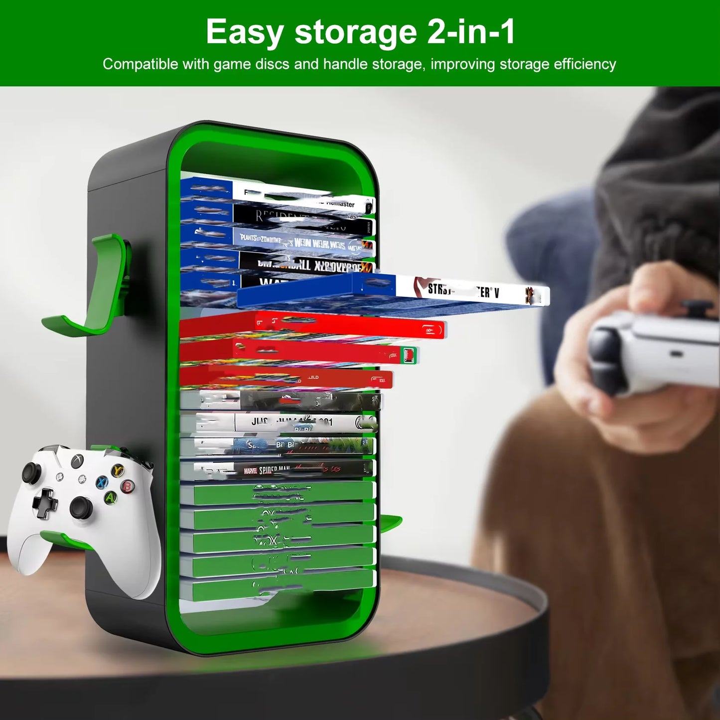 LinYuvo Game Storage Tower - Universal Video Game Organizer for PS4, PS5, Xbox, Switch and Blu-Ray - Holds 18 Disks