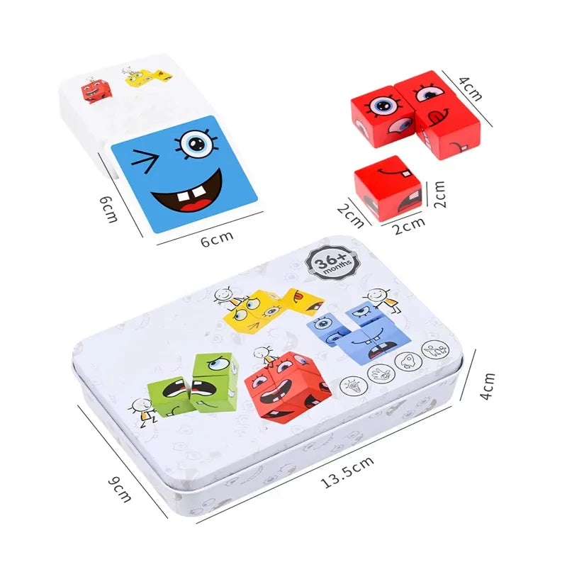 Cube Face Change Building Blocks Board Game Wood Puzzle Montessori Expression Wooden Blocks Blocos For Children Kids Toys Gift