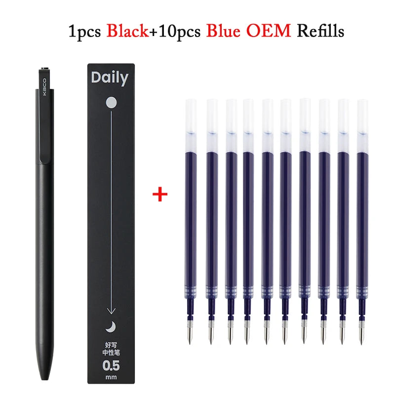 KACO Gel Pens Press Signature Pen Stationery Metal Pen Clip 0.5mm Black Ink Quicking Drying Large Capacity 800M Smooth Writing
