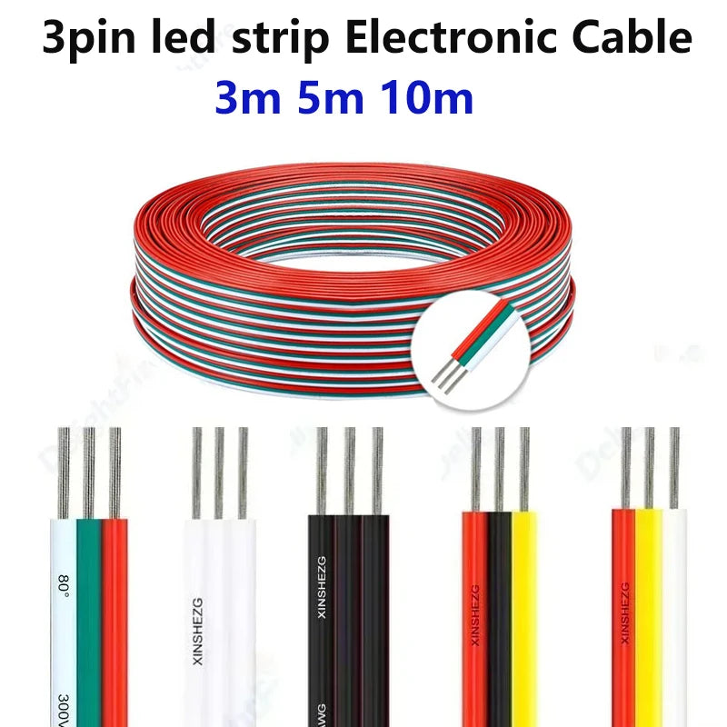 3Pin Electronic Cable Tinned Copper 18 20 22 AWG Hookup 12V Electrical Wire for WS2811 WS2812B LED Strip Lights Auto Lamp Driver