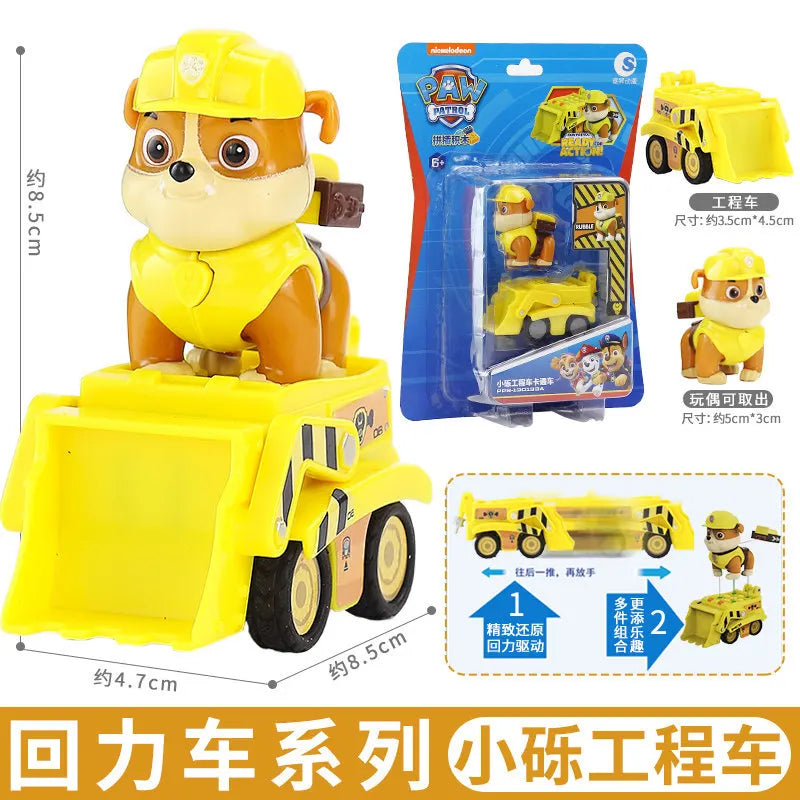 4PCS/SET Genuine Paw Patrol Vehicle Chase Skye Marshall Rubble Pull Back Cars Playset Action Figure Children Toys Birthday Gifts