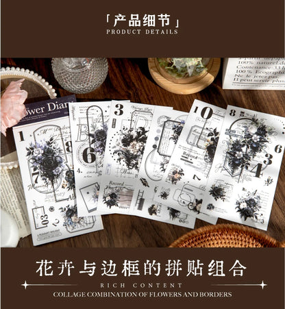 Journal GO 6pcs Flower Shadow Decorative Sticker Fresh Plant Flowers Collage Scrapbooking Label Diy Diary Journal Planner Label